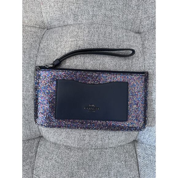 Coach Handbags - Coach Zip Top Wallet Navy Blue Pink Purple Glitter Wristlet